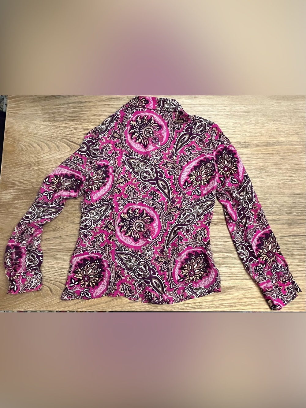 Oscar Silk Paisley Button-Down Collared Long Sleeve Blouse Sz 10 EUC - Picture 5 of 6
